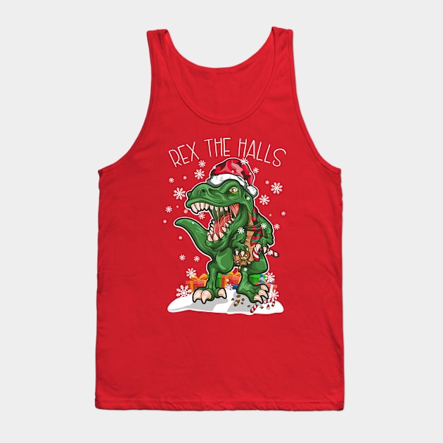 Christmas T Rex The Halls Dinosaur Merry XMAS Tank Top by RAWRTY ANIMALS